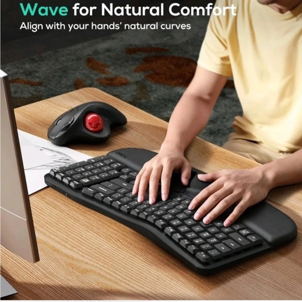 Nulea RT08 Wave Keys Wireless Ergonomic Keyboard with Cushioned Palm Rest NEW